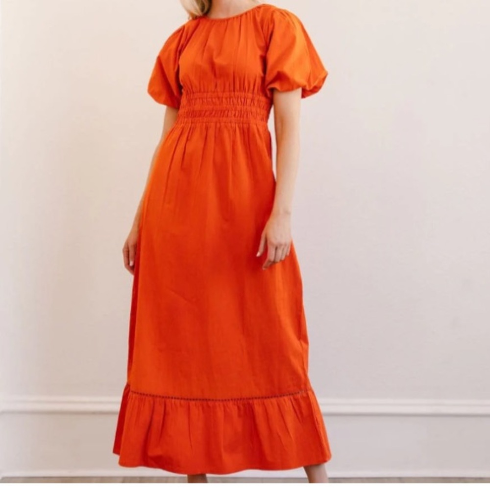 Sunshine Tienda RED JARDIN DRESS Maxi Length Orange Size Small.